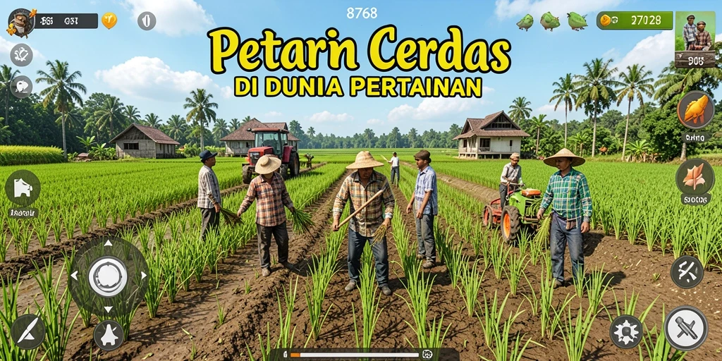 Tampilan screenshot dari gameplay <strong>8768</strong> menunjukkan suasana pertanian yang ceria dan produktif.