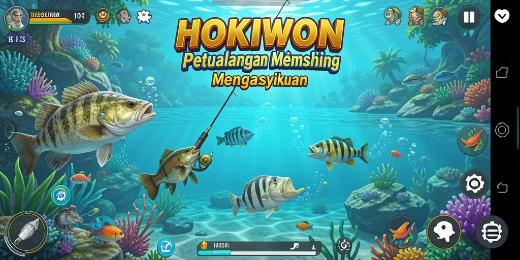 Tampilan gameplay HOKIWON dengan pengalaman memancing yang seru.