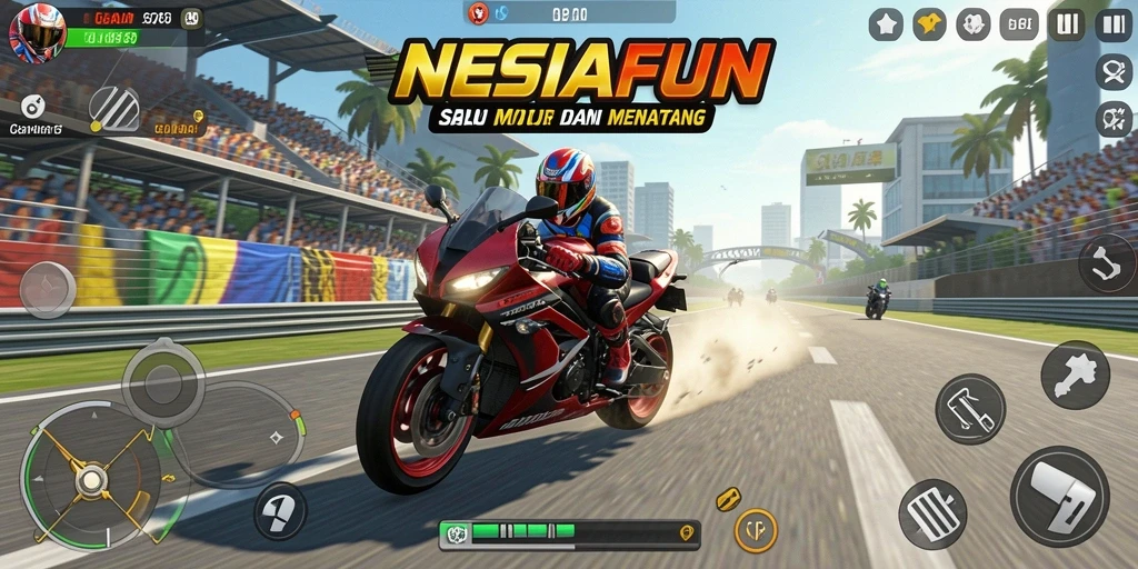 Gambaran permainan balap motor yang mendebarkan di NESIAFUN.