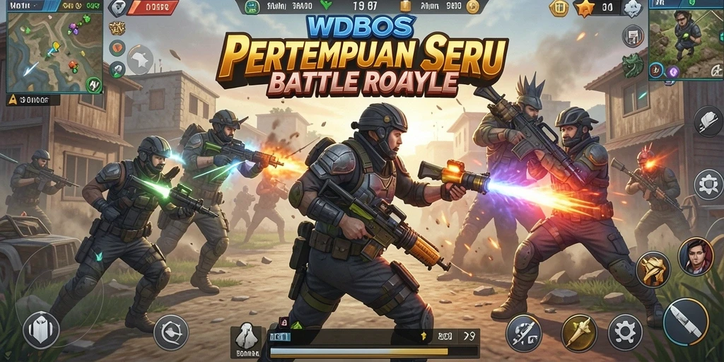 Screenshot gameplay WDBOS menunjukkan pertempuran mendebarkan di arena Battle Royale.